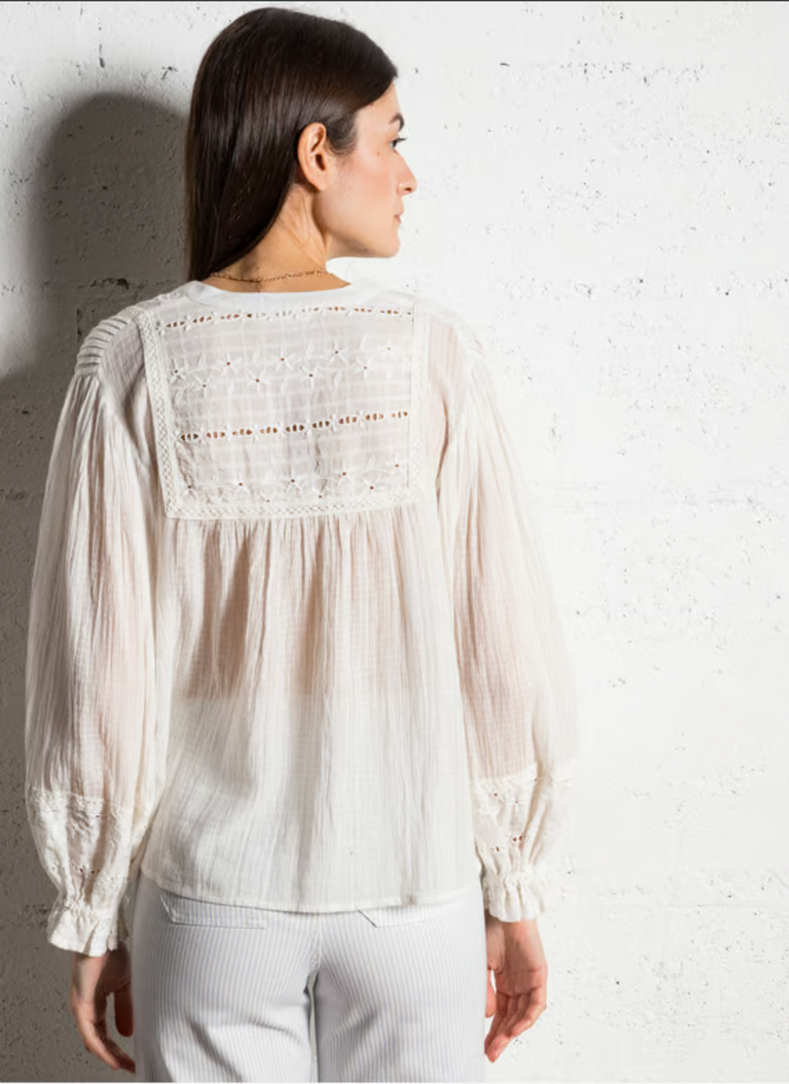 Blouse ample brodée en coton - Blanc – SABINE - Duckstore_narbonne
