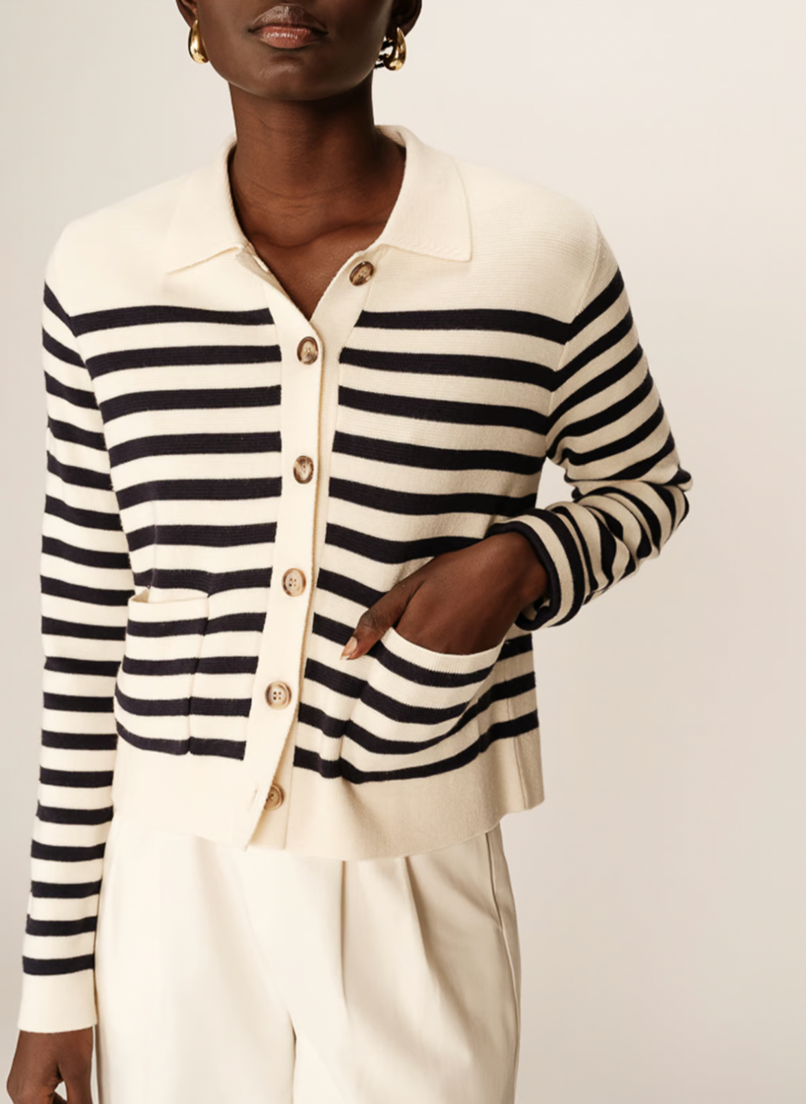 Cardigan manches longues rayé - Beige – PAM - Duckstore_narbonne