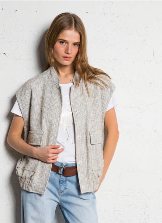 Please Veste droite sans manches en tweed - Bleu