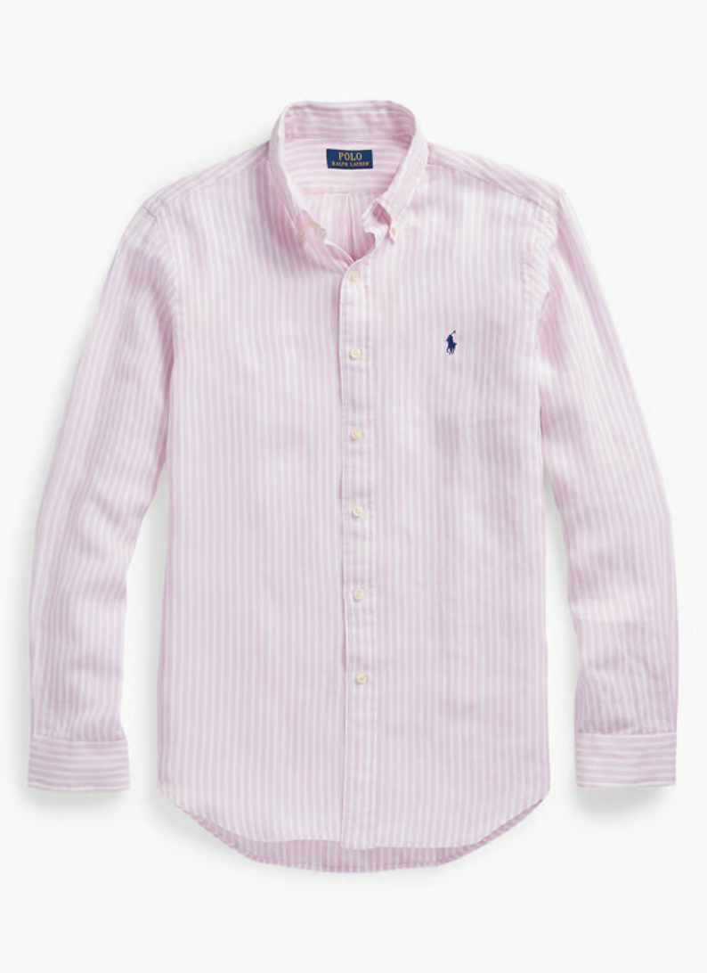 Chemise col américain slim-fit en lin - Rose