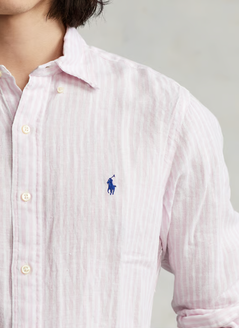 Chemise col américain slim-fit en lin - Rose