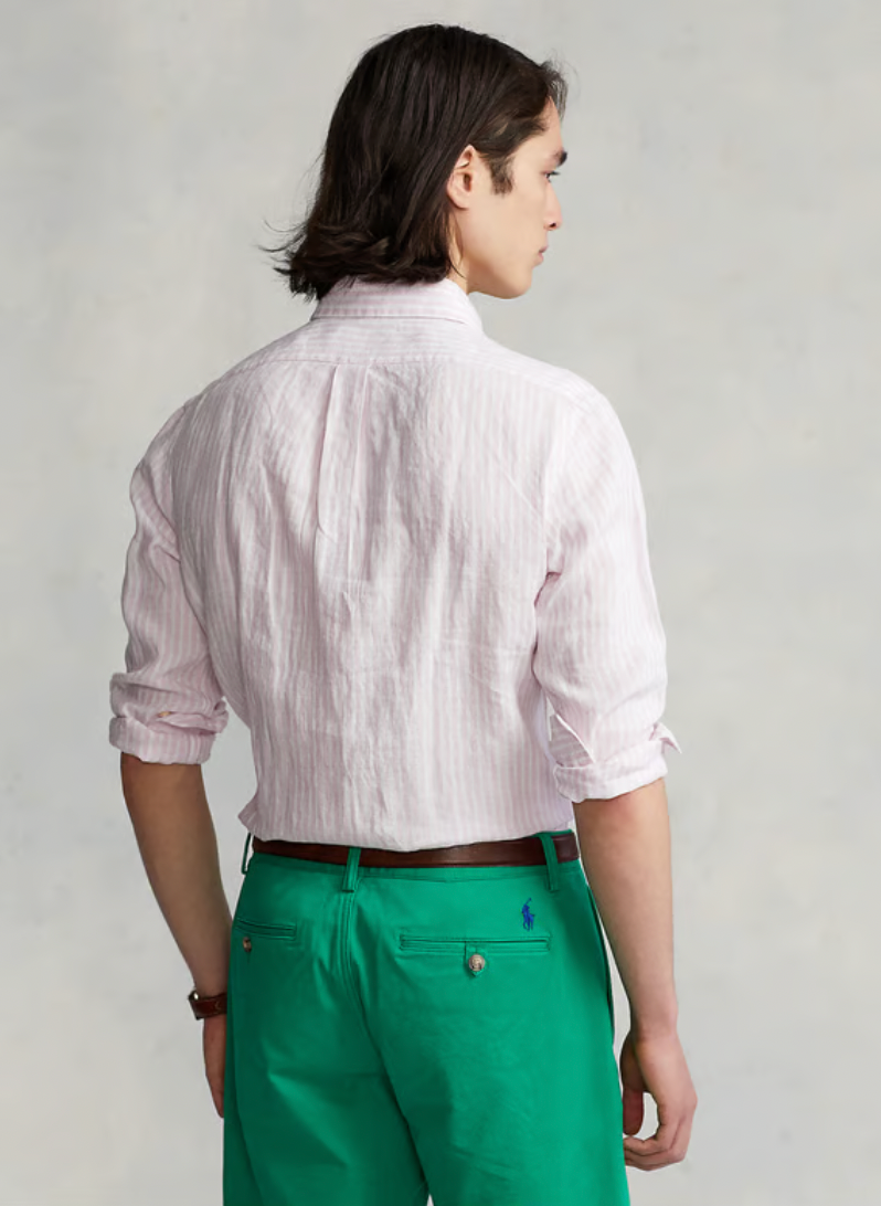 Chemise col américain slim-fit en lin - Rose