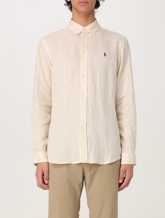 Chemise régulière en coton brodé - Beige