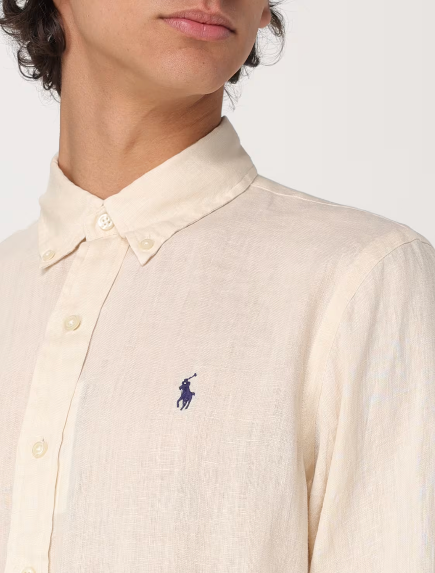 Chemise régulière en coton brodé - Beige