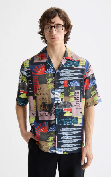 Chemise à manches courtes imprimée en tencel