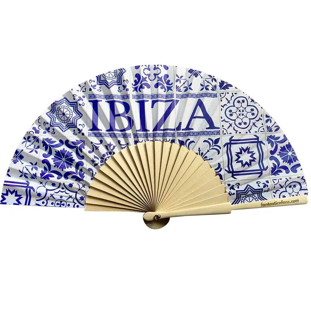 Eventail 23 cm motif carreaux Ibiza - Duckstore_narbonne