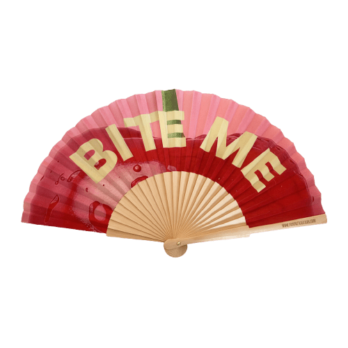 Éventail incurvé avec slogan "Bite Me Cherry" 23 cm - Duckstore_narbonne