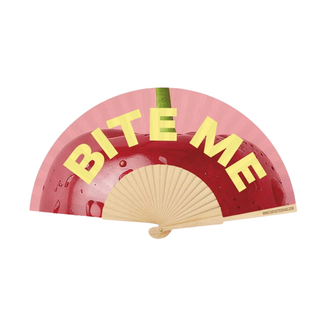 Éventail incurvé avec slogan "Bite Me Cherry" 23 cm - Duckstore_narbonne