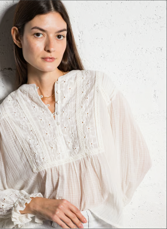 Blouse ample brodée en coton - Blanc – SABINE - Duckstore_narbonne