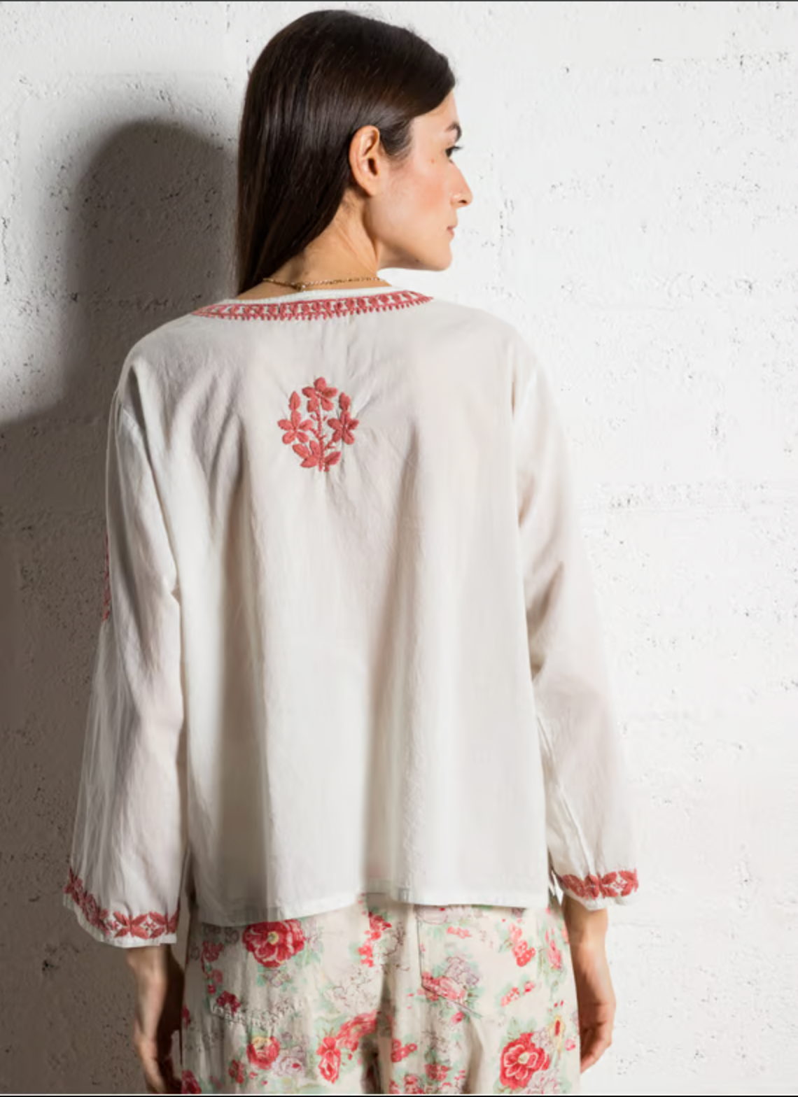 Blouse ample brodée en coton - Bleu – SHYLA - Duckstore_narbonne