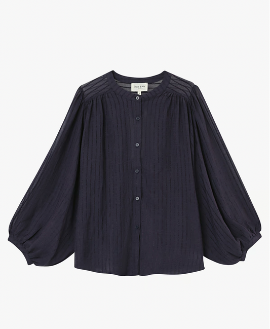 Blouse ample rayée à fronces - Bleu – POESIE - Duckstore_narbonne
