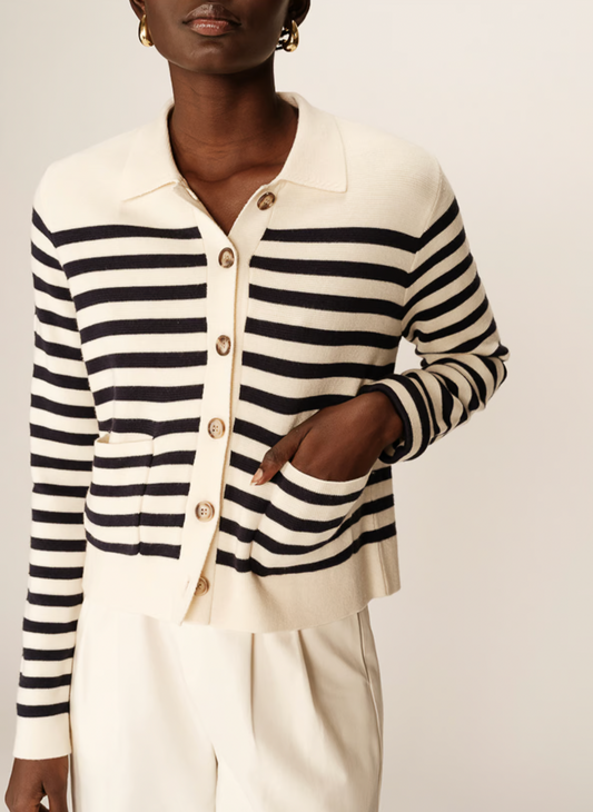 Cardigan manches longues rayé - Beige – PAM - Duckstore_narbonne