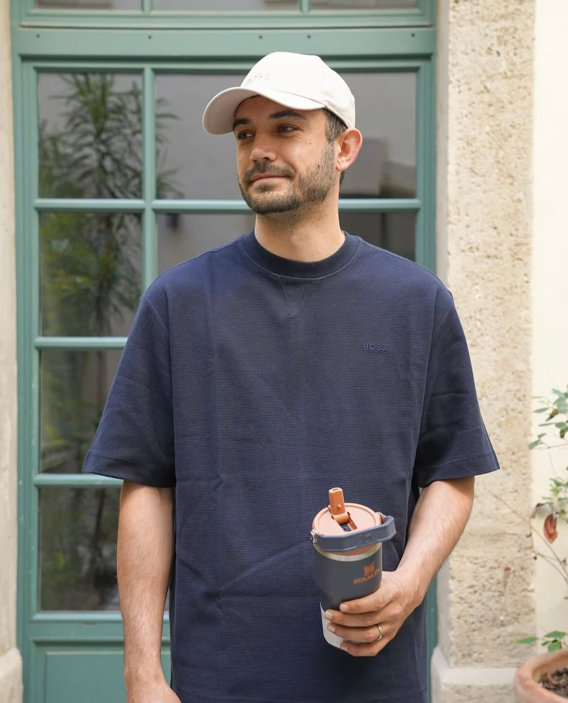 T-shirt en coton gaufré avec logo brodé - BOSS
