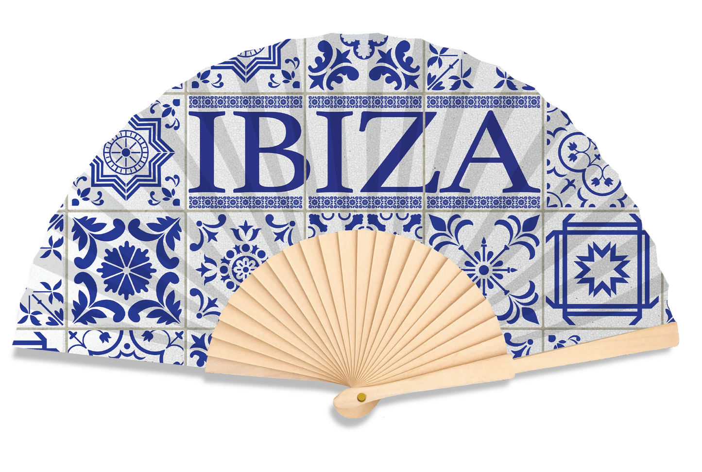 Eventail 23 cm motif carreaux Ibiza - Duckstore_narbonne