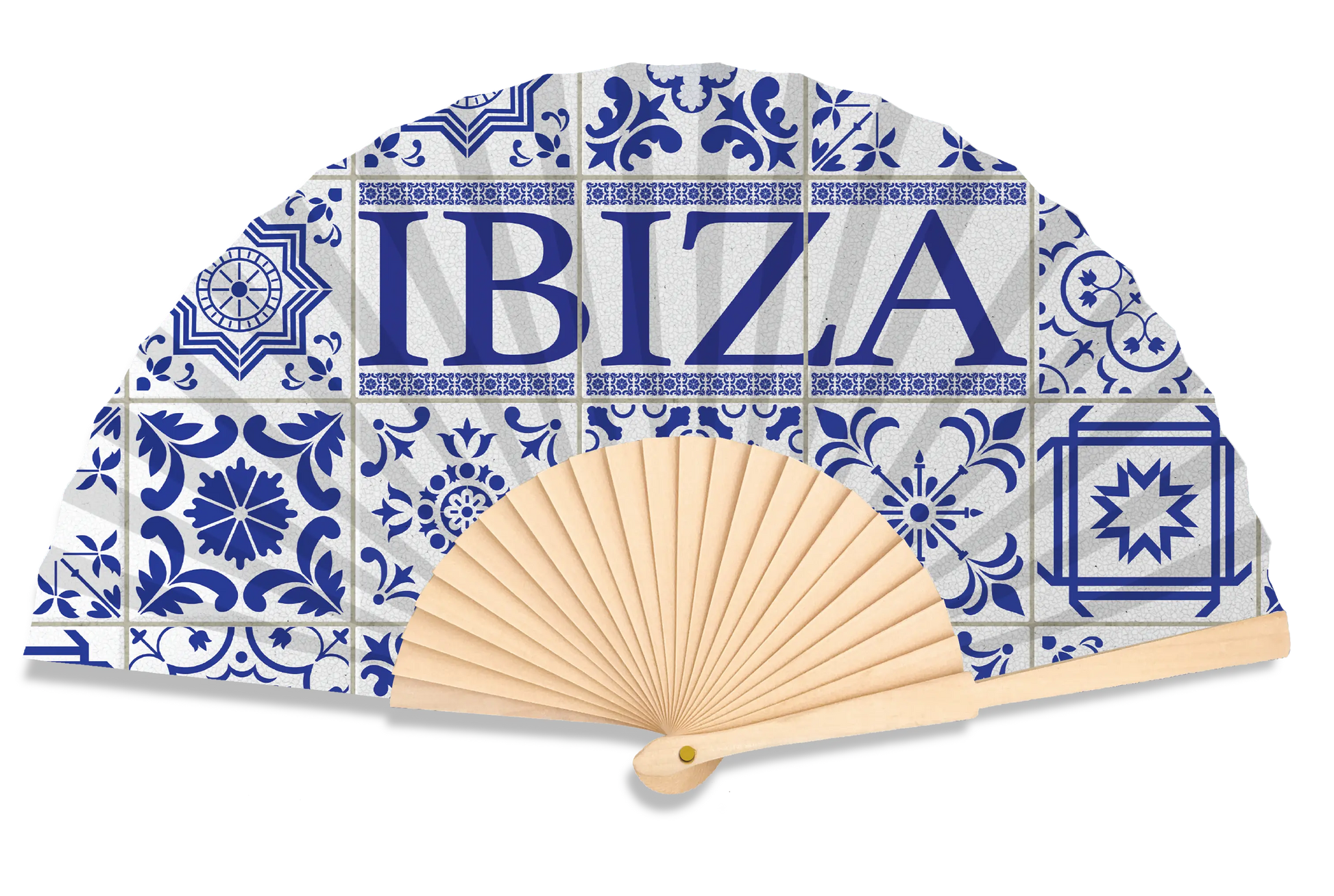 Eventail 23 cm motif carreaux Ibiza - Duckstore_narbonne
