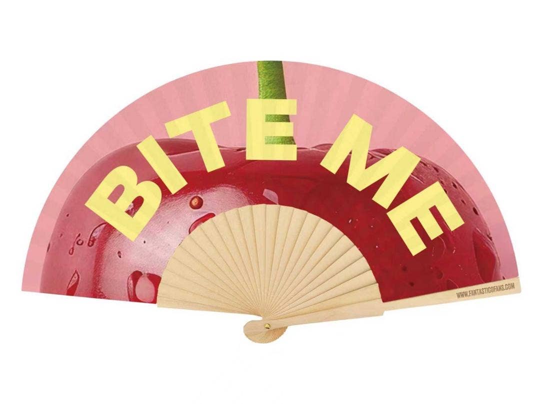 Éventail incurvé avec slogan "Bite Me Cherry" 23 cm - Duckstore_narbonne