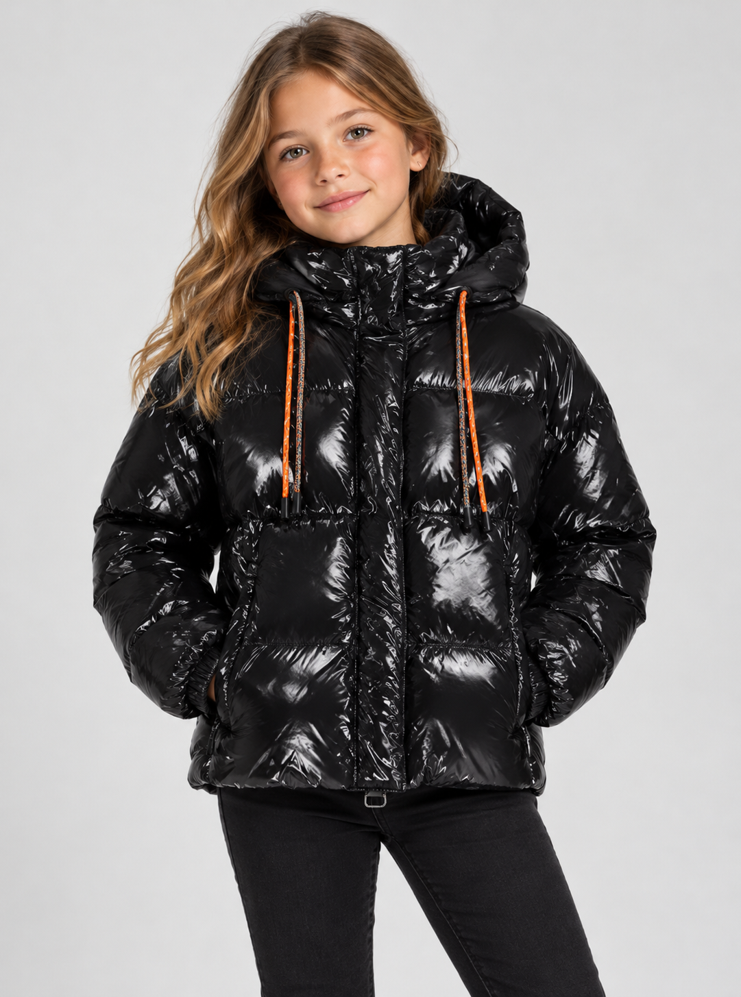 Doudoune brillante LITTLE LILI BRIGHT à capuche amovible Black -GERTRUDE